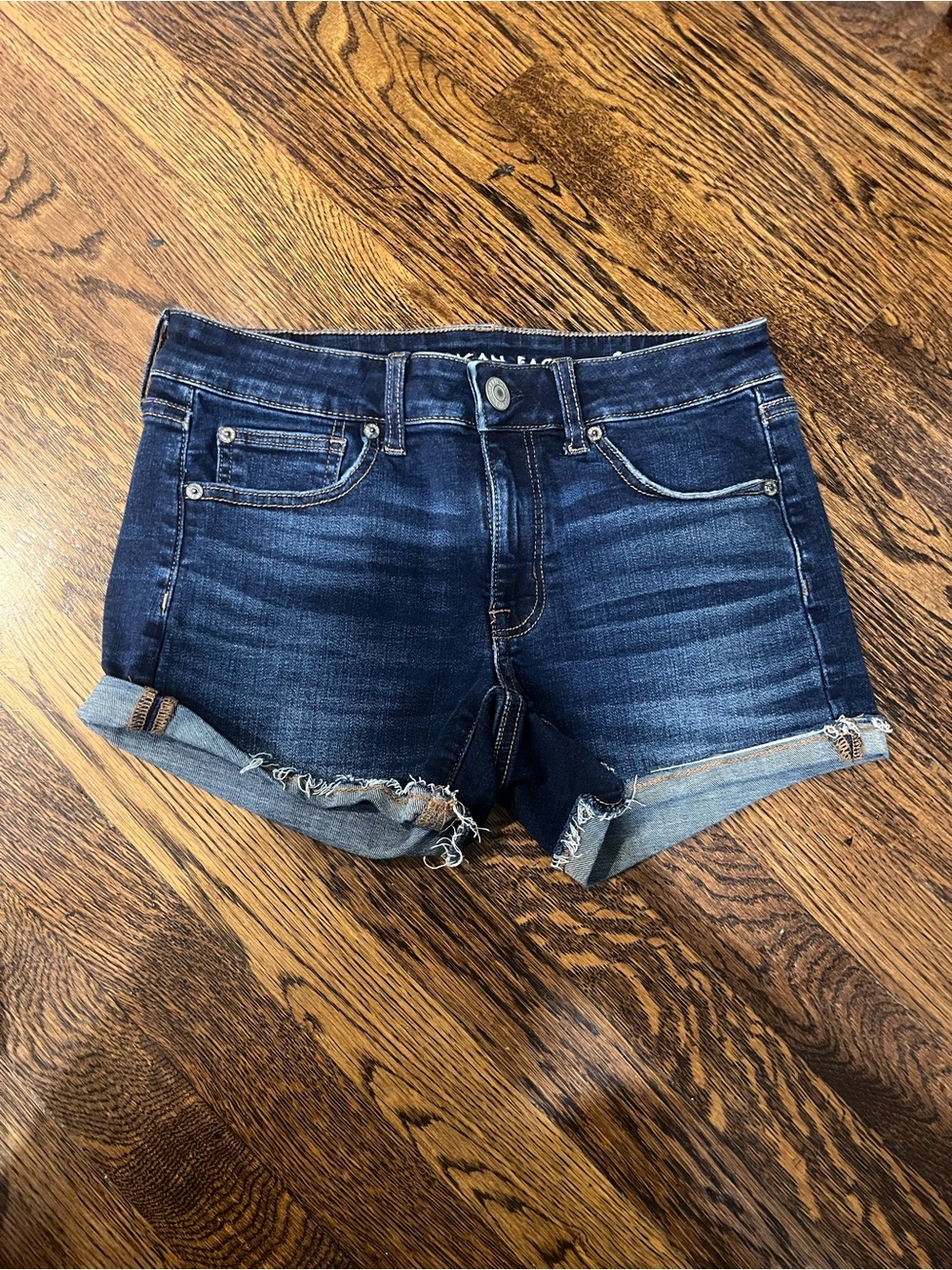 American Eagle Outfitters Dark Blue Rolled Cuff Denim Shorts